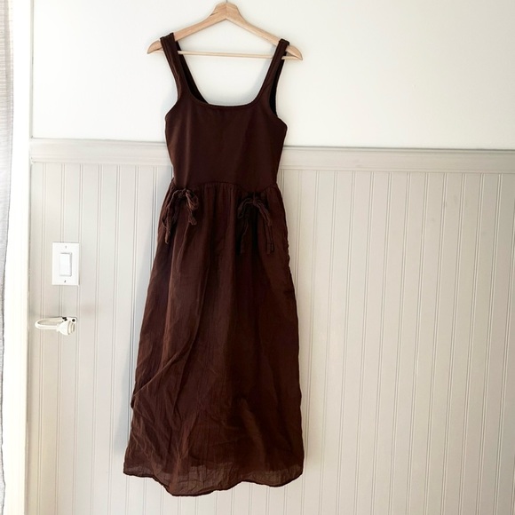 aerie Dresses & Skirts - Aerie Small Brown Midi Dress At The Barre Bow Dress